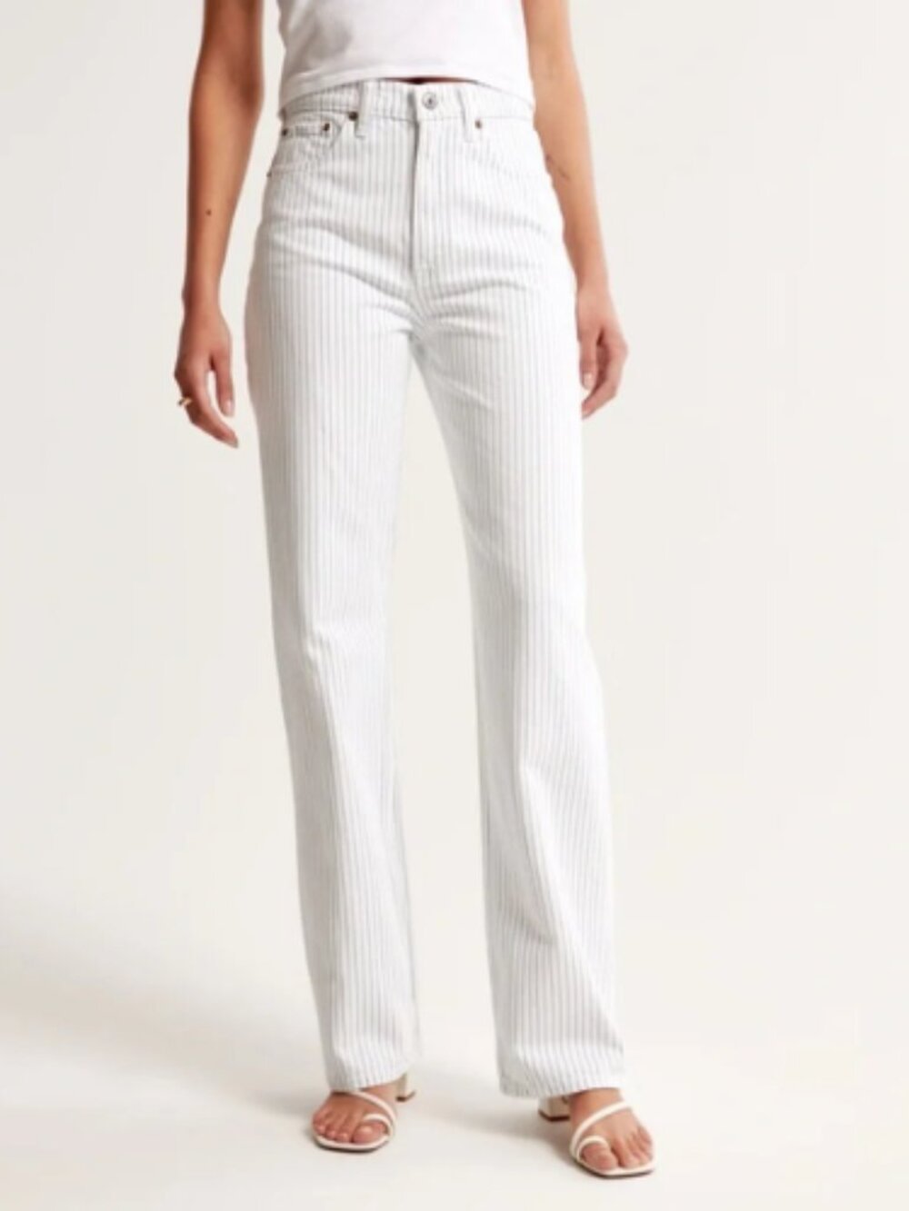 NWT Abercrombie The Loose Jeans 10 High Rise Wide Leg Blue Stripe